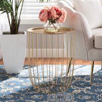 Baxton Studio H01-102594B Metal Tray Table Mabon Modern and Contemporary Gold Finished Metal End Tablea